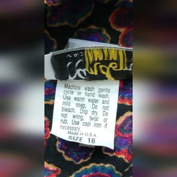 Vinatge 80's Midi Skirt Women's 16 Black, Purple & Multi Paisley Elastic Waistba - Picture 12 of 12